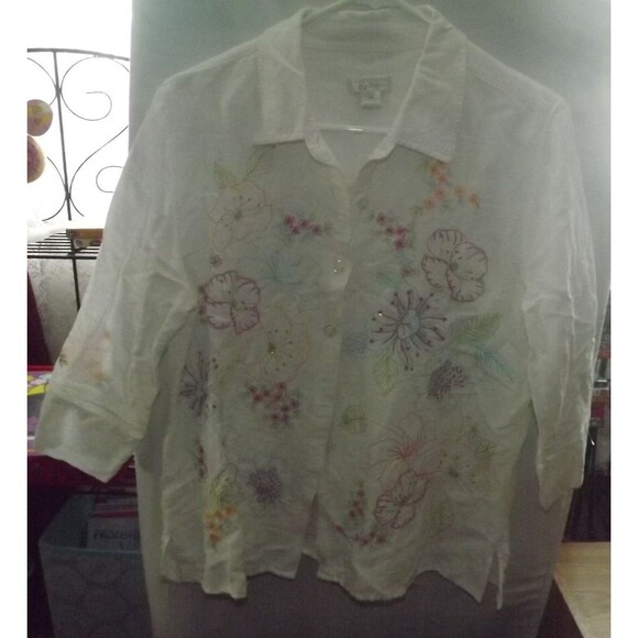 Christopher & Banks Embroidered White Linen Blend Button Up Shirt Women’s XL - Picture 2 of 10